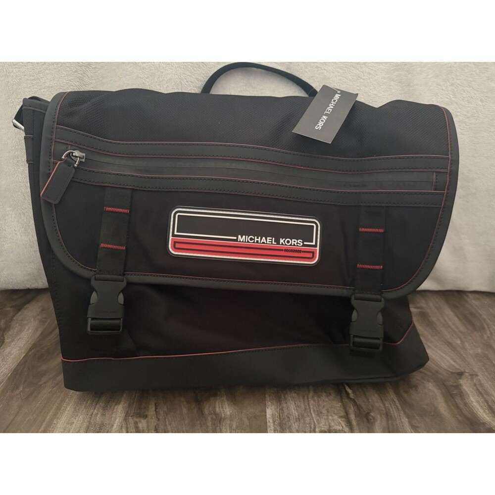 Michael Kors Men's Kent Sport Black/Crimson Red Messenger Bag